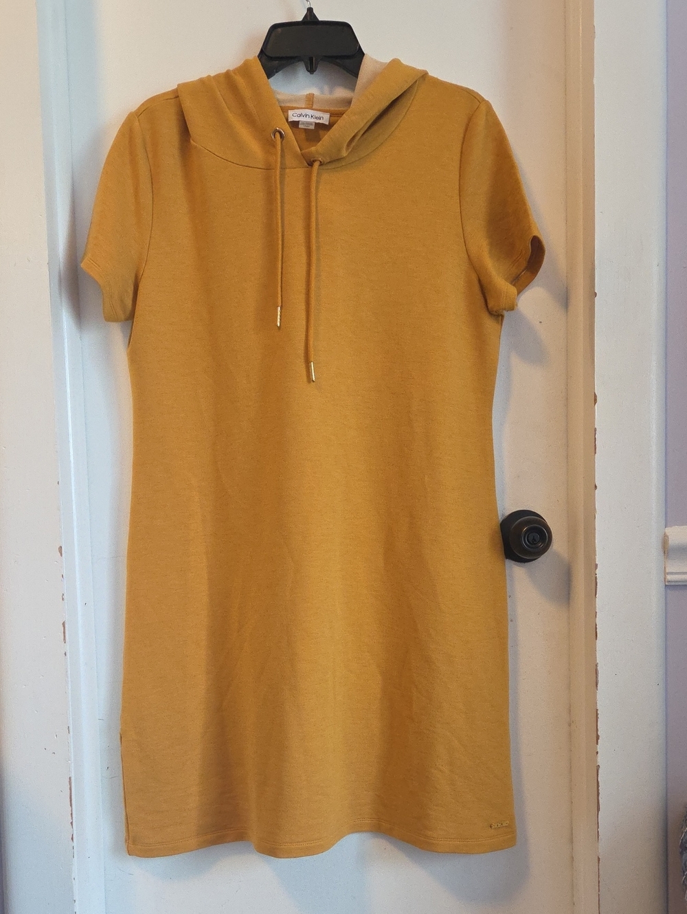 Calvin Klein Womens Hooded Stretch Stress Mustard Size L